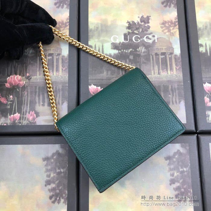 GUCCI古馳錢包 2019新款 Zumi系列 粒面皮革 精卡包 互扣式G馬銜扣 可拆卸鏈條 女款短錢包 570660 綠色  ydgq3289